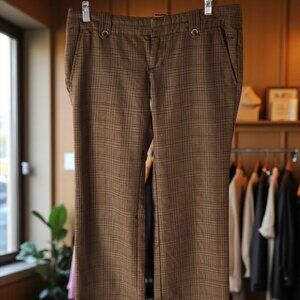 Fox Brown Check Pants Size 5 – Y2K Plaid Trousers w/ Pink Button Detail